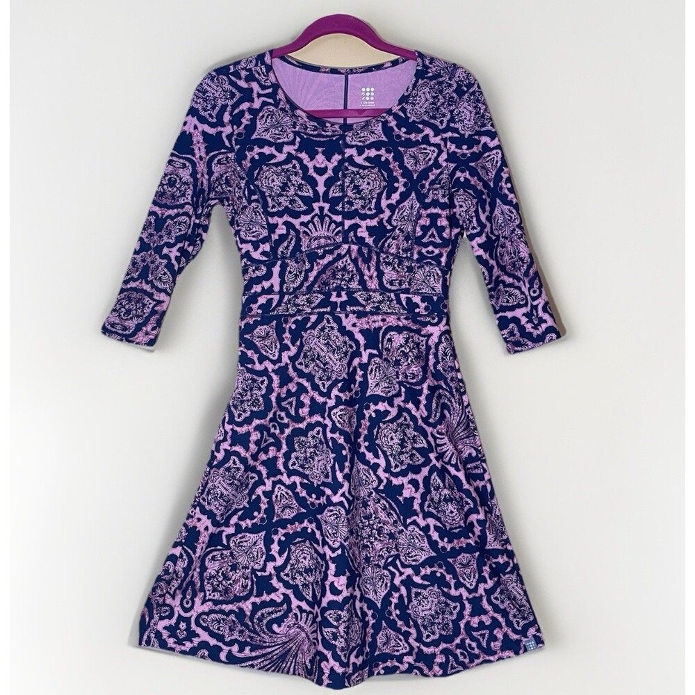 Title Nine Athletic Dress Pink Navy Print Stretch Knit XS Casual Sporty Active